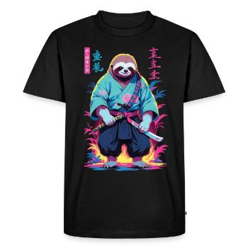 Samurai Sloth Aesthetic Vaporwave Style - Men's Premium Organic T-Shirt - black - Front - Nico (187cm)