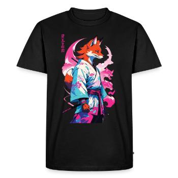 Kitsune Samurai Fox Aesthetic Vaporwave Style - Men's Premium Organic T-Shirt - black - Front - Nico (187cm)