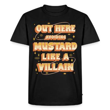Allergie à la moutarde ici : éviter la moutarde - T-shirt Premium bio Homme - noir - Devant - Nico (187cm)