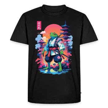 Grenouille samouraï et style esthétique Vaporwave - T-shirt Premium bio Homme - noir - Devant - Nico (187cm)