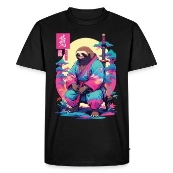 Samurai Sloth in Aesthetic Vaporwave Style - Men's Premium Organic T-Shirt - black - Front - Nico (187cm)