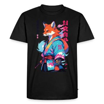 Kitsune Samurai Fox Aesthetic Vaporwave Style - Men's Premium Organic T-Shirt - black - Front - Nico (187cm)