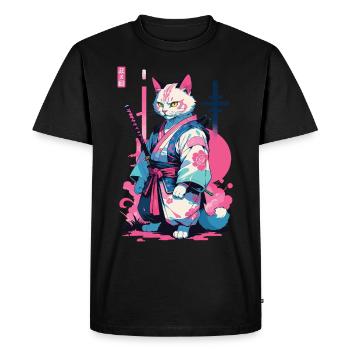 Chat samouraï Vaporwave Esthétique Japon Art - T-shirt Premium bio Homme - noir - Devant - Nico (187cm)