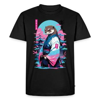 Samurai Otter Aesthetic Vaporwave Style - Men's Premium Organic T-Shirt - black - Front - Nico (187cm)