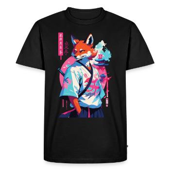 Kitsune Samurai Fox Aesthetic Vaporwave Style - Men's Premium Organic T-Shirt - black - Front - Nico (187cm)