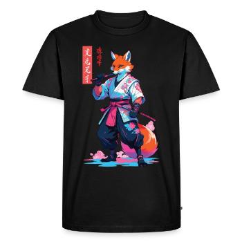 Kitsune Samurai Fox Aesthetic Vaporwave Style - Men's Premium Organic T-Shirt - black - Front - Nico (187cm)