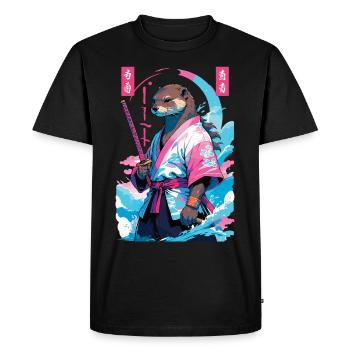Samouraï Loutre Esthétique Vaporwave Style Asiatique - T-shirt Premium bio Homme - noir - Devant - Nico (187cm)