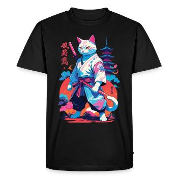 Chat samouraï Vaporwave Esthétique Japon Art - T-shirt Premium bio Homme - noir - Devant - Nico (187cm)