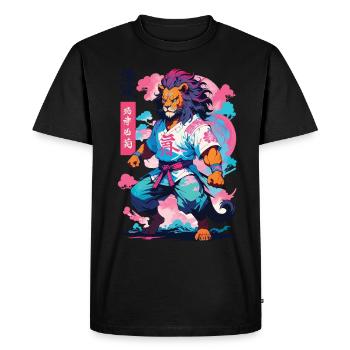 Samouraï Lion Esthétique Vaporwave Style Japon Art - T-shirt Premium bio Homme - noir - Devant - Nico (187cm)