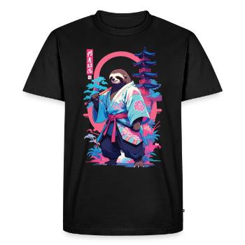 Samurai Sloth Aesthetic Vaporwave Style - Men's Premium Organic T-Shirt - black - Front - Nico (187cm)