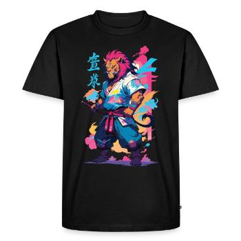 Samouraï Lion Esthétique Vaporwave Style Japon Design - T-shirt Premium bio Homme - noir - Devant - Nico (187cm)