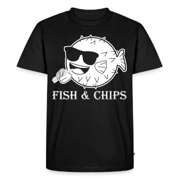 Puffer Fish and Chips with French Fries - Men's Premium Organic T-Shirt - black - Front - Nico (187cm)