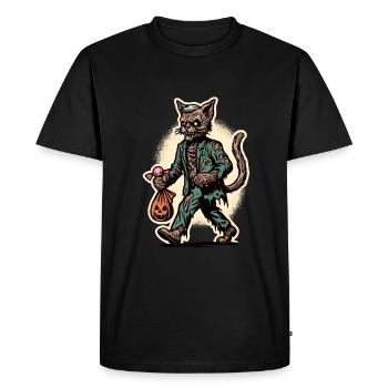 Undead Zombie Cat Cute Halloween Cat - Men's Premium Organic T-Shirt - black - Front - Nico (187cm)