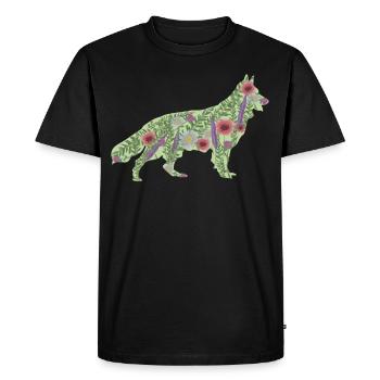 White Shepherd Dog Flowers - Men's Premium Organic T-Shirt - black - Front - Nico (187cm)
