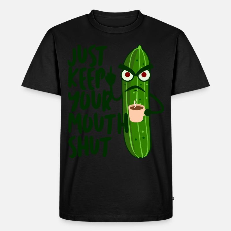 Grumpy Cucumber Middle Finger Coffee - Männer Premium Bio T-Shirt - Schwarz