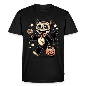 Chat zombie mort-vivant Halloween - T-shirt Premium bio Homme - noir - Devant - Nico (187cm)