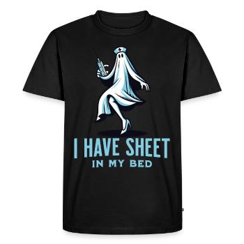Drôle de fantôme disant que j’ai du drap dans mon lit - T-shirt Premium bio Homme - noir - Devant - Nico (187cm)
