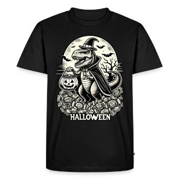 La sorcière drôle d'Halloween T-Rex adore les bonbons - T-shirt Premium bio Homme - noir - Devant - Nico (187cm)