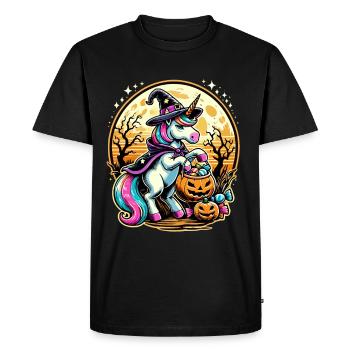 Funny Witch Unicorn Halloween Trick or Treat - Men's Premium Organic T-Shirt - black - Front - Nico (187cm)