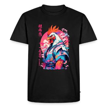 Coq Yokai Vaporwave Esthétique Samouraï Art - T-shirt Premium bio Homme - noir - Devant - Nico (187cm)