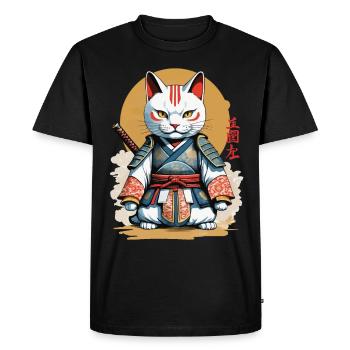 Samurai Cat Japanese Artwork Anime Design - Men's Premium Organic T-Shirt - black - Front - Nico (187cm)