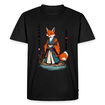 Kitsune Samurai Fox Vintage Ukiyo-e Style - Men's Premium Organic T-Shirt - black - Front - Nico (187cm)