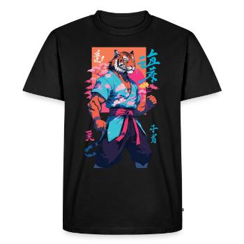 Tiger Yokai Vaporwave Aesthetic Samurai Art - Men's Premium Organic T-Shirt - black - Front - Nico (187cm)