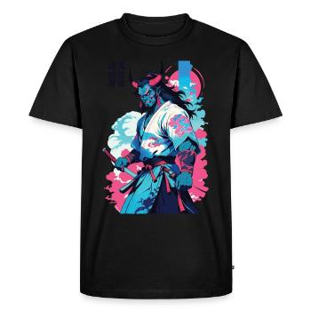 Samurai Oni Yokai Aesthetic Vaporwave Style - Men's Premium Organic T-Shirt - black - Front - Nico (187cm)