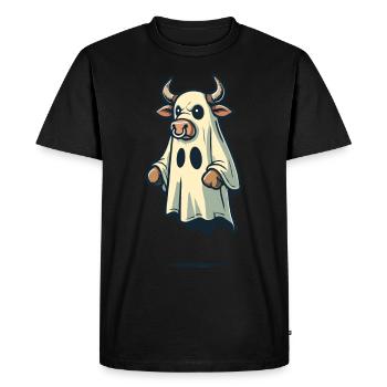 Drôle de vache fantôme bull feuille Halloween idée - T-shirt Premium bio Homme - noir - Devant - Nico (187cm)