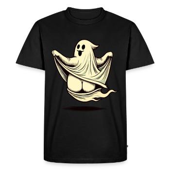 Funny Halloween Ghost Freak Under Sheet - Men's Premium Organic T-Shirt - black - Front - Nico (187cm)