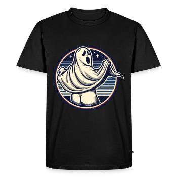 Funny Halloween Ghost Freak Under Sheet - Men's Premium Organic T-Shirt - black - Front - Nico (187cm)