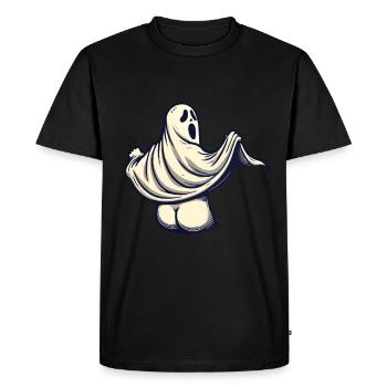 Funny Halloween Ghost Freak Under Bed Sheet - Men's Premium Organic T-Shirt - black - Front - Nico (187cm)