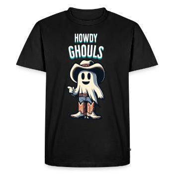 Drôle de fantôme de cow-boy accueille les filles - T-shirt Premium bio Homme - noir - Devant - Nico (187cm)