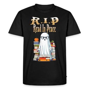 Mignon Amateur de Livres Fantôme Halloween - T-shirt Premium bio Homme - noir - Devant - Nico (187cm)