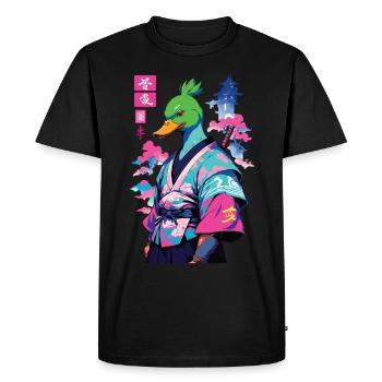 Samurai Duck in Aesthetic Vaporwave Style - Men's Premium Organic T-Shirt - black - Front - Nico (187cm)