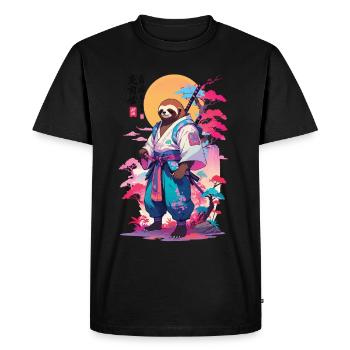 Samurai Sloth Aesthetic Vaporwave Style - Men's Premium Organic T-Shirt - black - Front - Nico (187cm)