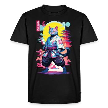 Samurai Cat Vaporwave Aesthetic Design - Men's Premium Organic T-Shirt - black - Front - Nico (187cm)