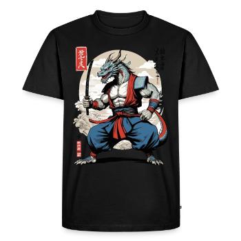 Dragon Samouraï Vintage Ukiyo-e Style - T-shirt Premium bio Homme - noir - Devant - Nico (187cm)