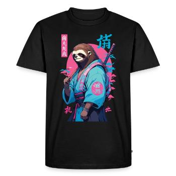 Samurai Sloth Aesthetic Vaporwave Style - Men's Premium Organic T-Shirt - black - Front - Nico (187cm)