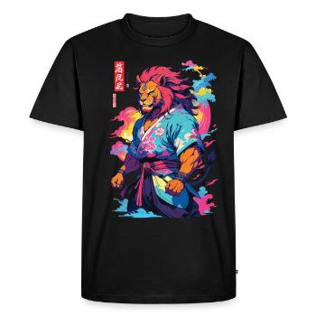 Samurai Lion Aesthetic Vaporwave Style Japan Art - Men's Premium Organic T-Shirt - black - Front - Nico (187cm)