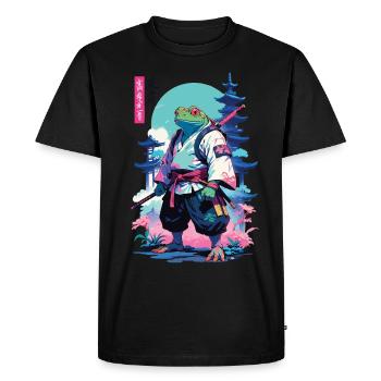 Samurai Frog Aesthetic Vaporwave Style - Men's Premium Organic T-Shirt - black - Front - Nico (187cm)