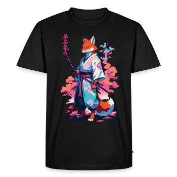 Kitsune Samurai Fox Aesthetic Vaporwave Style - Men's Premium Organic T-Shirt - black - Front - Nico (187cm)