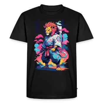 Samouraï Lion Esthétique Vaporwave Style Japon Art - T-shirt Premium bio Homme - noir - Devant - Nico (187cm)