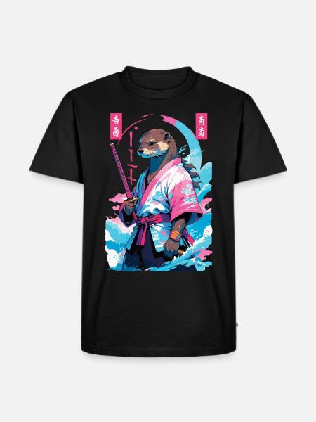 Samurai Otter Aesthetic Vaporwave Asian Style - Men's Premium Organic T-Shirt - black