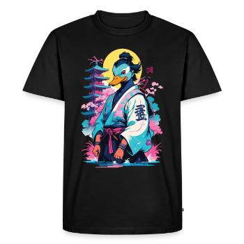 Samurai Duck In Aesthetic Vaporwave Style - Men's Premium Organic T-Shirt - black - Front - Nico (187cm)