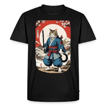 Samurai Cat Vintage Ukiyo E Japanese - Men's Premium Organic T-Shirt - black - Front - Nico (187cm)