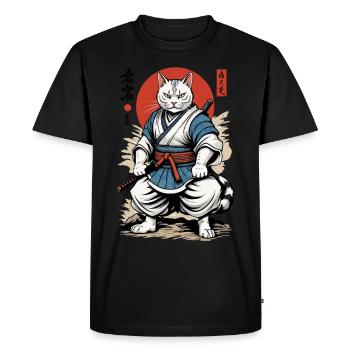 Samurai Cat Vintage Ukiyo-E Japanese Design - Men's Premium Organic T-Shirt - black - Front - Nico (187cm)