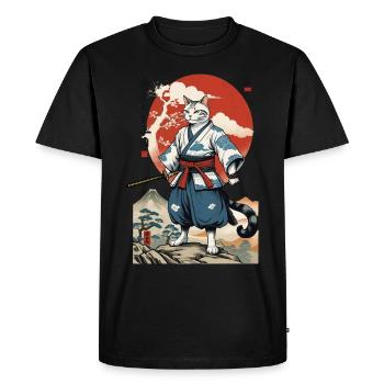 Samurai Cat Vintage Ukiyo-E Japanese - Men's Premium Organic T-Shirt - black - Front - Nico (187cm)