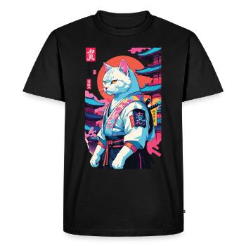 Chat samouraï Vaporwave Esthétique Japon Art - T-shirt Premium bio Homme - noir - Devant - Nico (187cm)