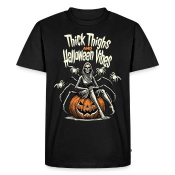 Drôle d’Halloween avec une cuisse épaisse - T-shirt Premium bio Homme - noir - Devant - Nico (187cm)